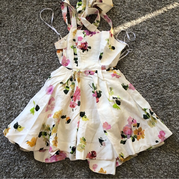 NEW BEST AJE Clara Linen Floral Mini Dress White Pink Blush Spring Back Bow - Picture 5 of 13